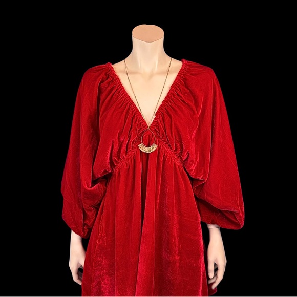 Free People Red Portia Velvet Mini Dress S - Picture 3 of 11